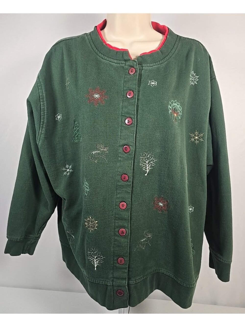 Extra Shenanigans Vtg Cardigan Sweatshirt Embroidered Winter Double Collar 2X